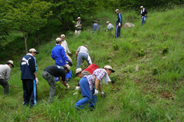 栃木県日光市足尾地区での植林風景(2007年撮影)